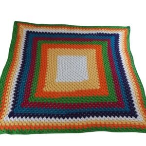 Handmade Giant Granny Square Crochet Afghan‎ Throw Lap Sofa Blanket Boho 48x48